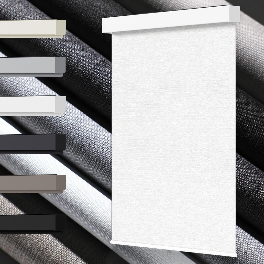 Blindify 100% Blackout Roller Shades, Free-Stop Cordless Roller Blinds for Windows, Thermal Insulated Linen Fabric Window Shades UV Protection for Home, Door, White, 31" W x 72" H