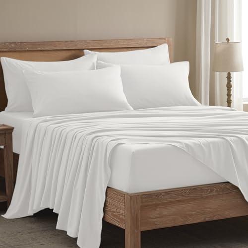 USXIBEI Queen Sheet Set - 6 Piece Sheets Queen Size Bed Set - Breathable & Cooling Hotel Luxury Bedding Set - Soft & Comfy Fully Elasticized 16" Deep Pocket Queen Sheets (Queen White)