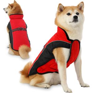 Dog Coat, Water-Resistant Dog Clothes, Warm Fleece Lining Dogs Coats, Winter Windproof Dogs Jackets with Reflective, Pet Vest for Small Medium Large Pets - 1 PCS (M ( 14-25 LB | 14.96"Neck Girth ), Dark Red)