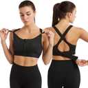 Women Zip Front Sports Bra Racerback Tank Top Wireless Paded Yoga Workout Running Bras (Large, Black-adjustable)
