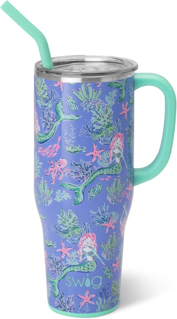 Swig Life 40oz Mega Mug, 40 oz Tumbler with Handle and Straw, Cup Holder Friendly, Dishwasher Safe, Extra Large Insulated Tumbler, Stainless Steel (Under the Sea) Swig Life 40oz Mega Mug, 40 oz Tumbler with Handle and Straw, Cup Holder Friendly, Dishwasher Safe, Extra Large Insulated Tumbler, Stainless Steel (Under the Sea)