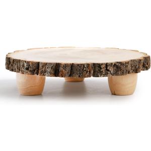 Frcctre 11 Inch Wood Cake Stand, Round Wooden Cupcake Pedestal, Paulownia Woods Slice with Legs, Rustic Cake Holder Wooden Serving Tray Serving Board Display Wood Plant Stand