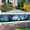 2 x Halloween Banner Haunted Graveyard Backdrop Banner 118x20 Inches Spooky Tombstones Dark Forest with Creepy Castle for Halloween Party Haunted House Outdoor Yard Wall Decor