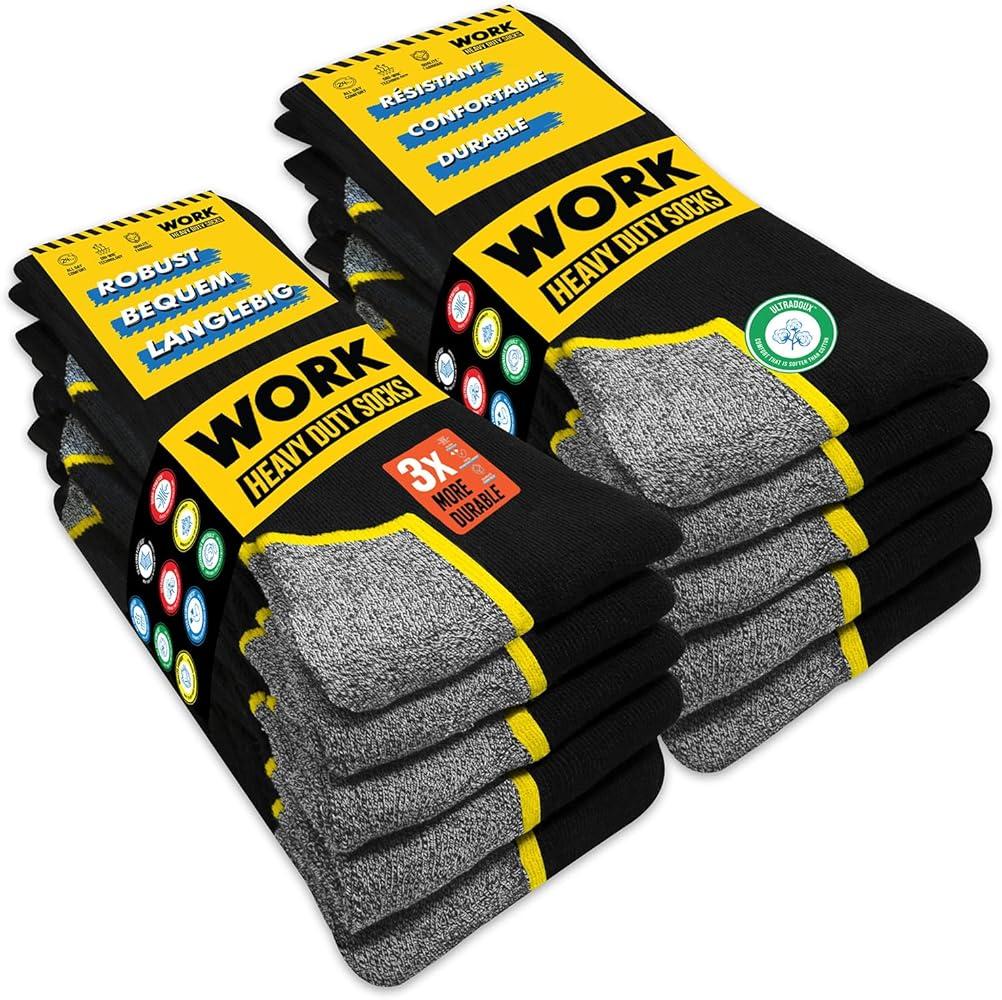 WORK Socks for Men Crew Length Black Socks 10 Pairs L