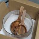 FERAHI Extra Large Salad Bowl Set with Wood Base, Ribbed Glass Salad Bowl with Serving Utensils, Clear Glass Serving Bowls for Pasta, Fruit, Desserts, Wine, Parties, Dinne, Dishwasher Safe