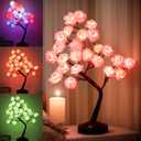 Fanshunlite Gift for Independence Day and Wedding Festival, Table Lamp Rose Flower Tree Decors with 18 Colors Changing, Colorful Lighted Rose Tree 24 LED Bonsai Tree Light for Home Dinner Party, Red