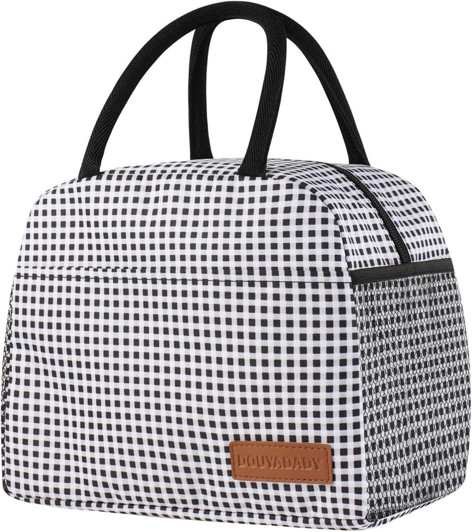 Lunch Bag Women/Men Lunch Box Women/Men (Black+White Grid)