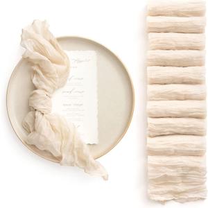 Ling's Moment Luxury Cloth Wedding Napkins - 19x19 Inch Reusable Cheesecloth Linen Napkins for Wedding Reception, Bridal Shower, Dinner Table - Washable, Durable (Set of 10), [Ivory]