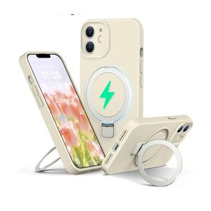 Liquid Silicone Case for iPhone 11 with Magnetic Ring Stand, Upgraded Camera Lens Protection, Mil-Grade Drop Shockproof, Anti-Scratch Microfiber Lining Silicone Case (Beige)