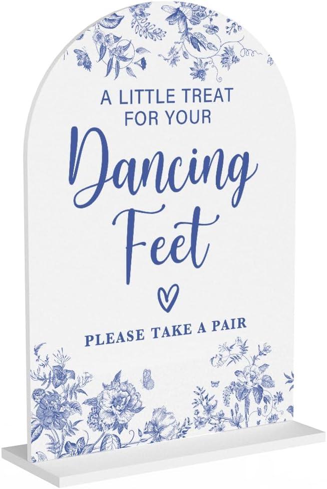 2 x Acrylic Wedding Signs, Dusty Blue Wedding Decor, Blue Weddings Decor, Dancing Feet Signs for Reception, Modern Calligraphy Arch Acrylic Table Top Sign for Weddings Parties Dinners (White)