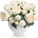 Silk Flower Peony Bouquets - 2 Pack Artificial Peonies with Stems Vintage Look Real Peonies Flowers for DIY Crafts Flower Arrangements Wedding Centerpiece Table Decor - Champagne