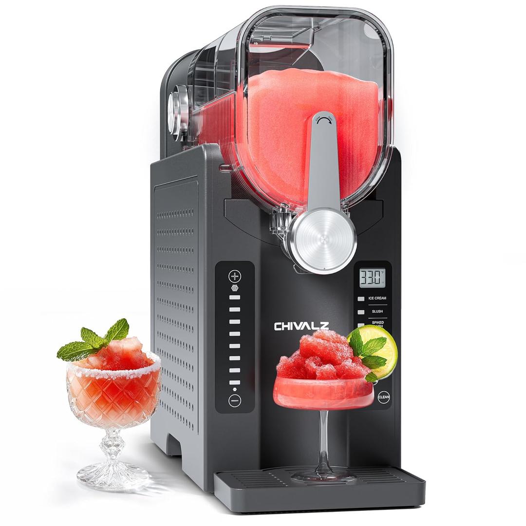 Slushie Machine No Ice Needed, Slushy Machine for Home, CHIVALZ Frozen Drink Maker with 6 Preset Programs for Margaritas, Frapps, Milk Shake and More, LED Display, Self-Cleaning, AD03, Black