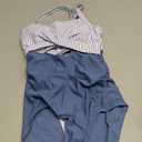 Girl Swimsuit One Piece Cutout Ruched Bathing Suit for Girls Color Block Adjustable Straps Pad Swimwear (8-10 Years, Blue Stripes)