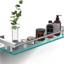 Glass Shelves for Bathroom, 20IN Rectangular Chrome Stainless Steel Tempered Glass Shelf Wall Mount Shelf Sink Over Toilet Modern Bathroom (Chrome Polished, 20)