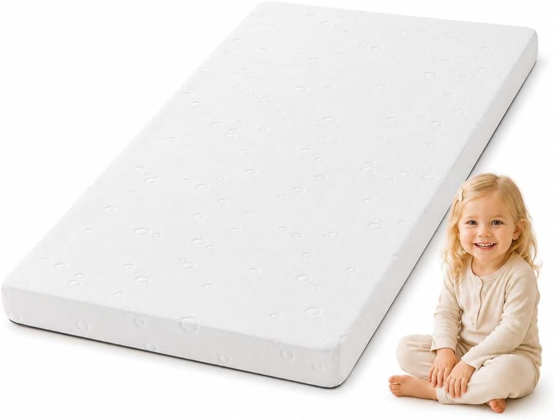 3.15" Crib & Toddler Mattress, 52 x 27.5 in, Standard Crib, Pure White, Standard Crib size
