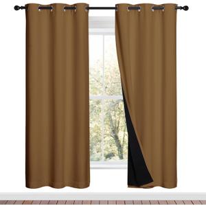 NICETOWN 100% Blackout Window Curtain Panels, Gold Brown, 2 Pieces, 42-inch Wide Per Panel, Full Light Blocking Drapes with Black Liner for Nursery, 72-inch Drop Thermal Insulated Draperies