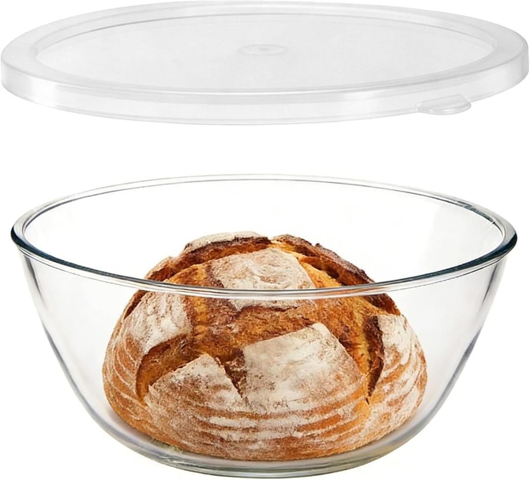 4.7QT Large Glass Mixing Bowl with Lid, Clear Glass Salad Cooking Bowls for Sourdough, Salad and Storage Prepping and Baking Food Storage Set