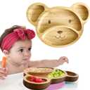 Bamboo Plates for Kids - Baby & Toddler Plates with Suction for Feeding & Weaning, Eco-Friendly Bear Design Promotes Self-Feeding, Ideal for Busy Moms & Dads, Sturdy & BPA-Free (Pink)