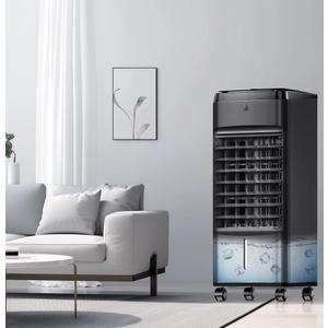 NOMEY Evaporative Air Cooler, 3-IN-1 Air Conditioner Portable for Room w/ 4 Modes & 3 Speed, 12H Timer, 1 Gal Detachable Water Tank, 4 Ice Packs, Remote, 70 Oscillation Air Cooler for Bedroom Indoor