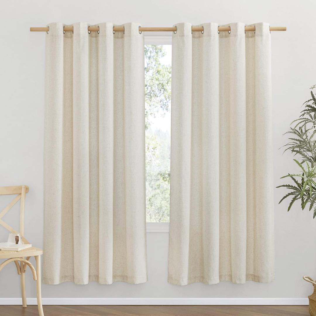 NICETOWN Linen Flax Semi Sheer Curtains 72" Length, Grommet Window Treatments Privacy Added with Light Penetration Vertical Drapes for Loft/Home Office, Natural, W55 x L72, 2 Panels