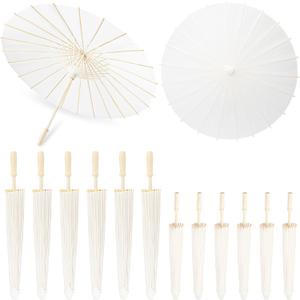 SAYAYA 12 Pack White Paper Umbrellas for Weddings, 33" & 23.6" DIY Oiled Paper Parasols Bulk Set, Chinese Japanese Parasol for Party Decor, Photography Props, Bridal Shower Crafts, Family Events