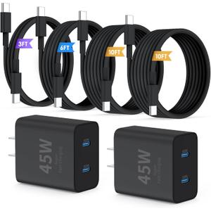 QZIIW Super Fast Samsung Charger Type C,45W Dual Port USB C Fast Charger Block [2-Pack] & Extra Long 60W 3/6/10/10FT USB C Cable - PD Quick Charging 3.0 For Samsung Galaxy S25 Ultra/S24+/S23 iPhone 16