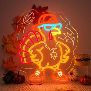Thanksgiving Turkey Neon Sign Indoor Cool Light Sign Dimmable Turkey LED Light Up Fall Neon Decor for Dining Room Music Classroom Thanksgiving Christmas Party Gift
