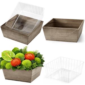 Dandat 2 Set Wooden Centerpiece Box for Wedding Table Decor 10 Inch Rustic Wood Planter Box with Removable Plastic Liner Farmhouse Flower Boxes for Party, Wedding, Baby Shower, Home Garden Decor