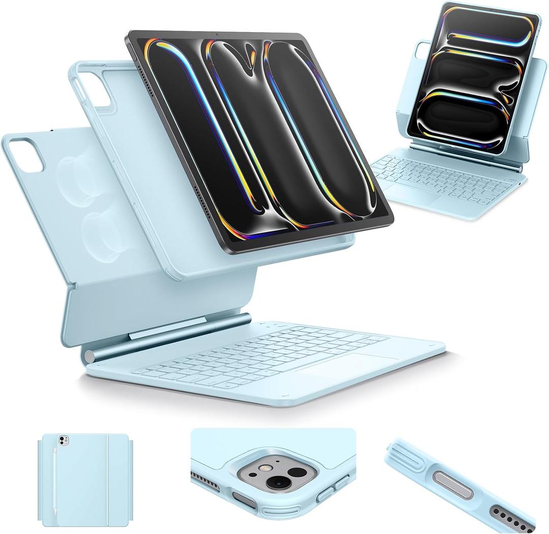 ESR for iPad Pro 13 Inch Case with Keyboard M5/M4,Multi-Mode Magnetic Stand | For Pro 13" 2025/2024, Secure Magnetic Lock, Detachable Back Case, Precision Multi-Touch Trackpad, Rebound 360 Series, Blue