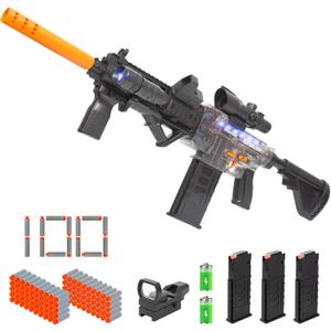 Realistic M416 Rifle Toy Set, Semi-Auto Sniper Foam Blaster, Electric Toy Gun with LED, Scope, Sight, Flashlight, 3 Magazines & 100 Soft Bullets for Nerf Guns Darts, Festival Gift for 8-12 Ages Kids