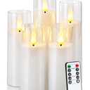 Amagic Pure White Acrylic Flameless Candles, Battery Operated Candles, Flickering LED Pillar Candles with Remote Control and Timer, Warm Yellow Light, D2.2 xH5 5" 6" 7" 8", Set of 5