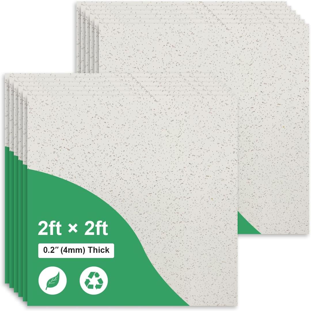 2ft x 2ft Printed Pro Ceiling Tiles - PVC Ceiling Panel 24 x 24in Waterproof, Washable and Fire-Rated - High-Grade PVC to Prevent Breakage-Cover 48 Sq. Ft-Package of 12 Tiles