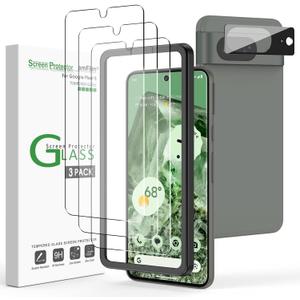 amFilm 3+1 Pack for Google Pixel 8 Screen Protector 6.2" Tempered Glass, Ultrasonic Fingerprint Compatible, with Easy Installation Frame, Anti Scratch, Bubble Free, Case Friendly, Upgrade Version