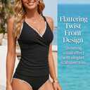 Daci Women's Tankini Swimsuits - Tummy Control Bathing Suits Two Piece Ribbed Twist 2025 Swimwear with High Waisted Bottom (Black, XL)