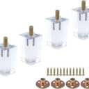 Mcredy Furniture Legs 3.15 Inches Modern Acrylic Table Couch Sofa Legs Transparent Furniture Feet with Mounting Hardware for Ottoman Bench Table Sofa Risers, 4 Packs, Type-2