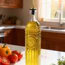 2 Pcs Olive Oil Dispenser Bottle for Kitchen,17oz Clear Glass Cooking Oil and Vinegar Dispenser Set, Coffee Syrup Dispenser with 2 Pourers and 1 Funnel (Two squares)