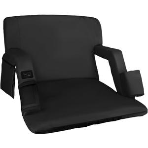 25'' Wide Dual-Side Heated Stadium Seat with Back Support, Valentines Day Gifts for Her Him, Portable Foldable Chair for Outdoor Bleachers Camping Games (1, Black)