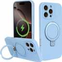 with Magnetic Invisible Stand Phone Case for iPhone 16 Pro Max 6.9 inches, Silicone Compatible with Magsafe Military Grade Full Camera Protection Phone Covers for Women Men(Light Blue)