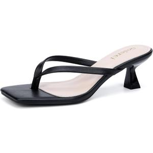 Kitten Flip Flop Thong Low Heels for Women Square Open Toe Slip On Heeled Sandals (6, Black)