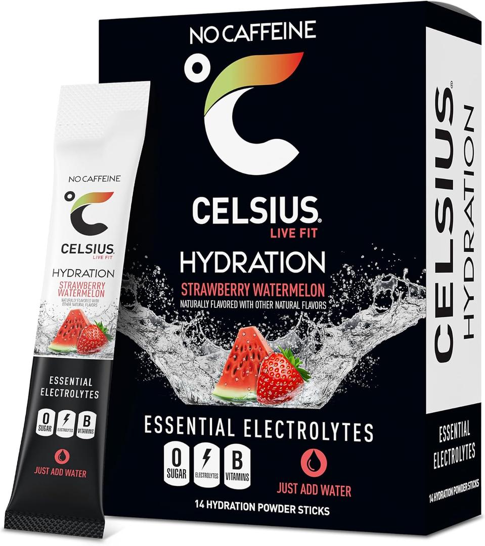 CELSIUS Hydration Strawberry Watermelon, Sugar Free Electrolyte Hydration Drink Mix (Pack of 14) (EXP 03/31/28)