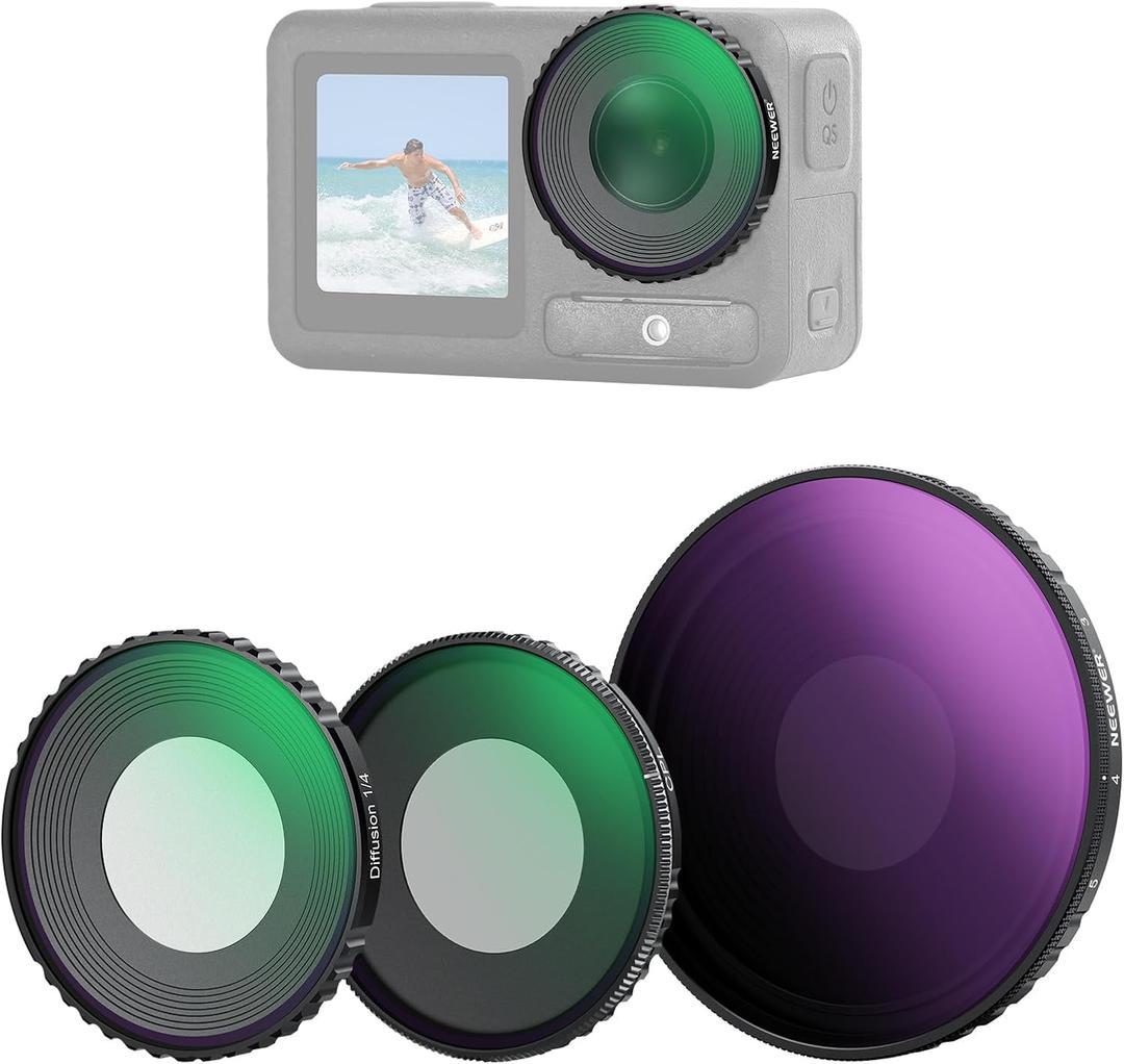 NEEWER ND Filter Kit Compatible with DJI Osmo Action 5 Pro/4, Variable ND8-32 (3-5 Stops) + CPL + Black Mist Diffusion 1/4 Screw On Filter Multicoated HD Optical Glass Action Camera Accessories, FL-52