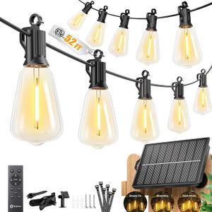 Brightown 52FT Solar String Lights Outdoor Waterproof, Up to 26Hrs Runtime
15+1 LED Bulbs, USB & Solar Powered, Remote Control & Dimmable Timer, Ideal for Backyard, Garden, Camping & Christmas Decor