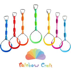 Rainbow Craft 7-Pack Colorful Ninja Rings - Gymnastic Ring, Swing Bar Ring, Monkey Rings for Backyard Ninja Warrior Obstacle Slackline Kits