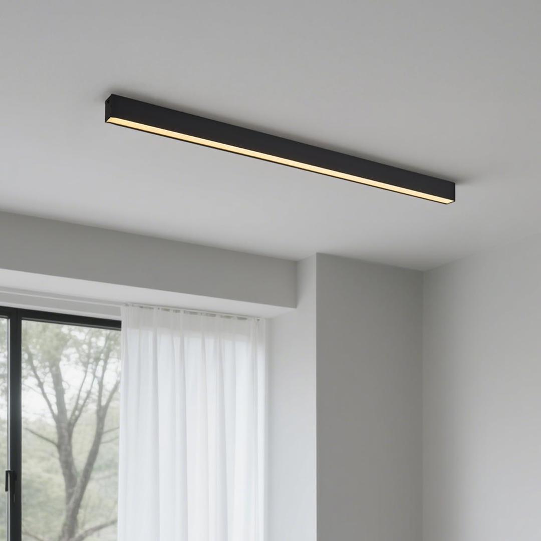 Black ceiling light LED, modern and simple, long strip ceiling surface installation, suitable for living room, bedroom, corridor and kitchen, remote control to switch color and brightness, 31.4 inches