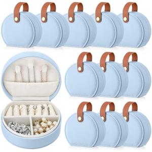 Weysat 12 Pack Travel Jewelry Case Mini Leather Bridesmaid Jewelry Gift Box Bulk Small Earring Storage Organizer (Blue)
