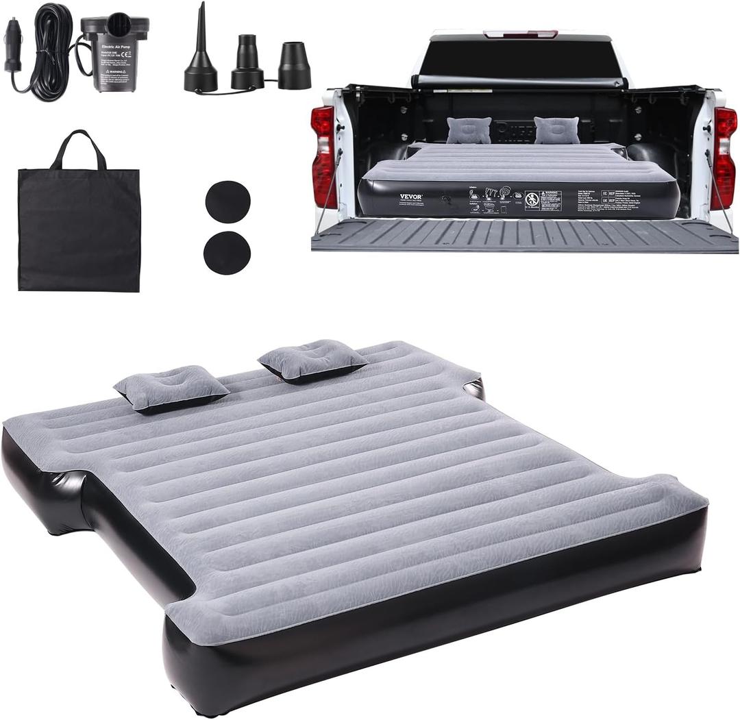 VEVOR Truck Bed Air Mattress, for 5.5-5.8 ft Full Size Short Truck Beds, Inflatable Air Mattress Bed with 12V Air Pump 2 Pillows, Carry Bag, for Silverado, RAM, F Series, Sierra, Titan, Tundra
