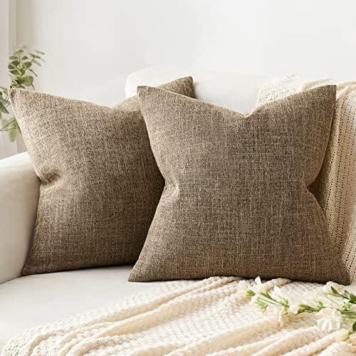 MIULEE Pack of 2 Decorative Linen Burlap Pillow Covers Farmhouse Boho Accent Pillowcases for Sofa Car Couch Bedroom Living Room Decor 24x24 Inch Brown