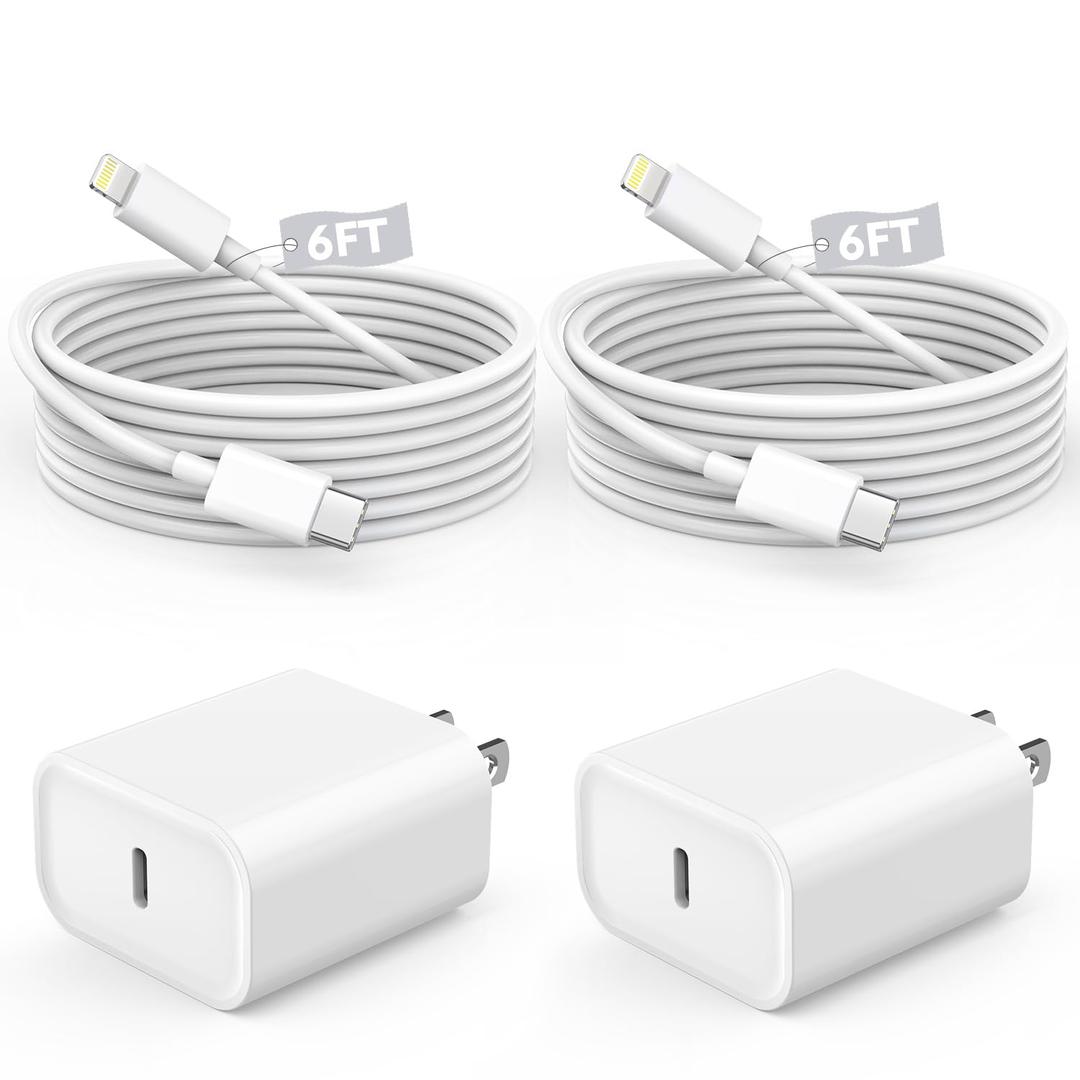 Fast Charger iPhone,iPhone Charger Fast Charging 2 Pack USB C Wall Charger Block Fast i Phone Chargers 6FT Type-C USB C to Lightning Cable Cord for iPhone14/14Plus/13/12/11 Pro Max, Mini,8, iPad/AirPods