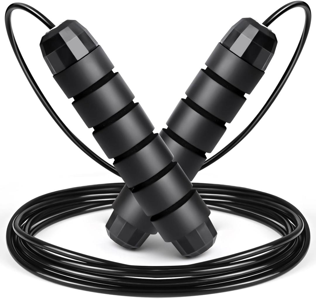 2 x BLEUM CADE Adjustable Jump Rope, Skipping Rope with Ball Bearings, with Foam Handles for Fitness, Home Exercise & Slim Body, for Kids, Men, and Women