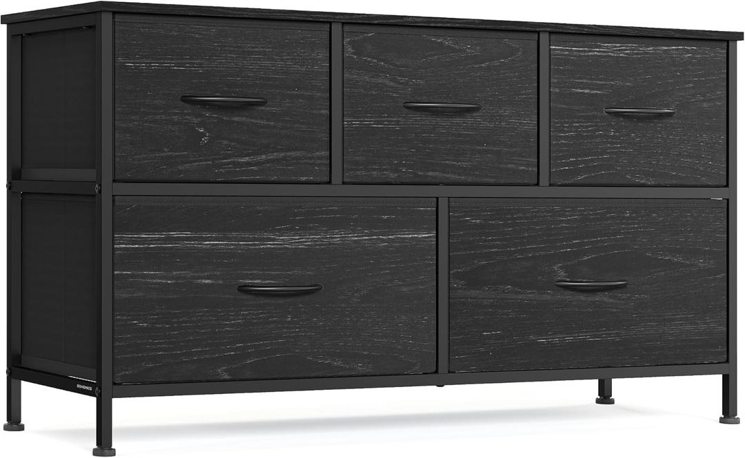 SONGMICS BELLAH Collection - Dresser for Bedroom, Chest of Drawers, Storage Organizer Unit, Closet, Entryway, Steel, 5 Drawers, Modern, Ebony Black ULGS322BE02S